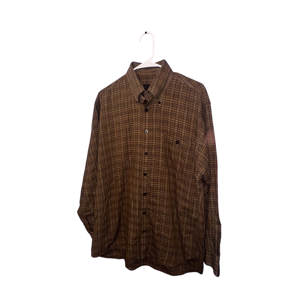 Scott Barber Mens Large Brown Plaid Cotton Button Down Long Sleeve Shirt L